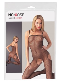 TUTA SEXY CATSUIT A RETE NERA CON BRETELLE