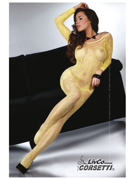 BODYSTOCKING MIELE CON RICAMI A MOTIVO FLOREALE - TAGLIA UNICA