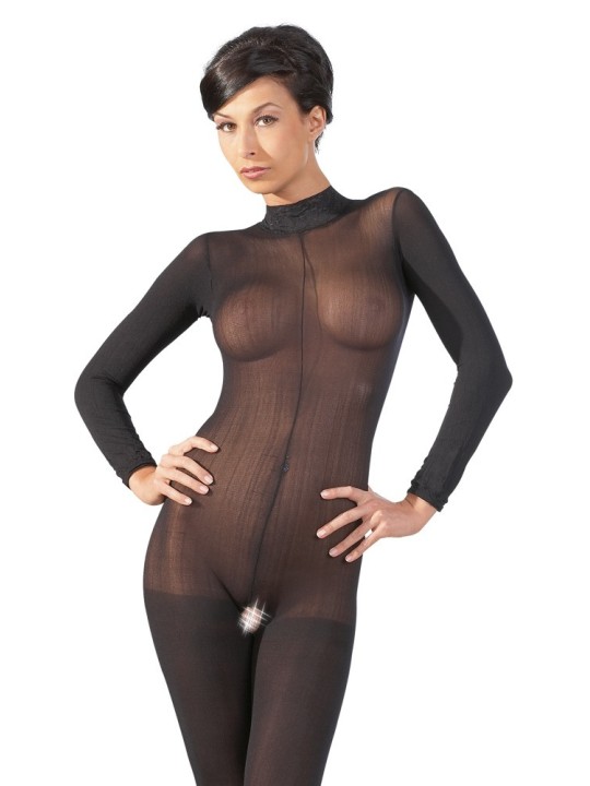 BODYSTOCKING IN TESSUTO TRASPARENTE CON COLLETTO IN PIZZO