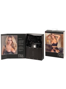 COMPLETO INTIMO ALBERTA FINA 3 pz PIZZO E VELLUTO - COLORE NERO