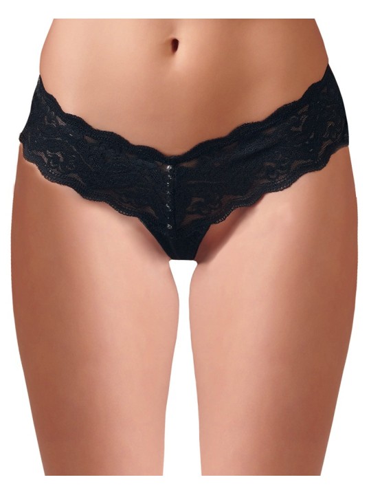 TANGA NERO IN PIZZO CON PERLINE