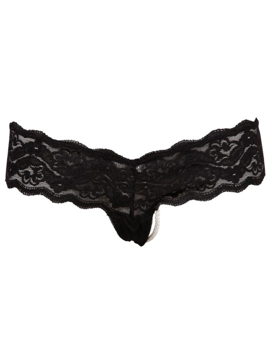 TANGA NERO IN PIZZO CON PERLINE