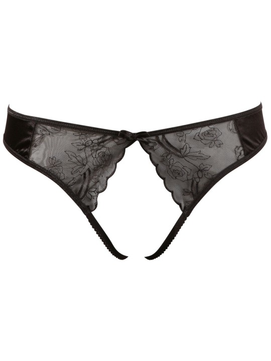 TANGA NERO IN RASO E TULLE CON APERTURA