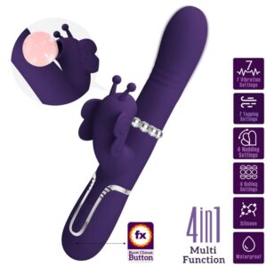 PRETTY LOVE - VIBRATORE MULTIFUNZIONE RABBIT 4 IN 1 FARFALLA VIOLA - immagine 10