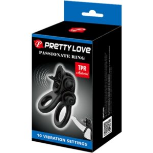 PRETTY LOVE - PASSIONATE RING DOPPIO ANELLO VIBRANTE + STIMOLATORE CLITORIDE NERO - immagine 6