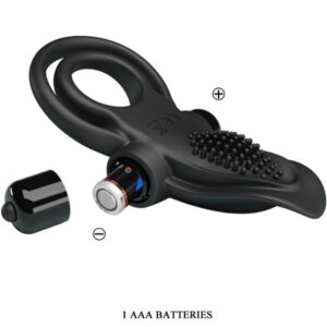 PRETTY LOVE - DOPPIO ANELLO VIBRANTE + STIMOLATORE CLITORIDEO 10 VIBRAZIONI NERO - immagine 6