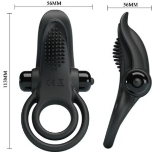 PRETTY LOVE - DOPPIO ANELLO VIBRANTE + STIMOLATORE CLITORIDEO 10 VIBRAZIONI NERO - immagine 5