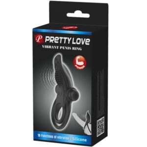 PRETTY LOVE - DOPPIO ANELLO VIBRANTE + STIMOLATORE CLITORIDEO 10 VIBRAZIONI NERO - immagine 7