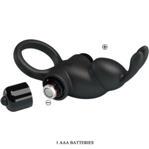 PRETTY LOVE - ANELLO VIBRANTE + STIMOLATORE CLITORIDEO CONIGLIO 10 VIBRAZIONI NERO - immagine 5