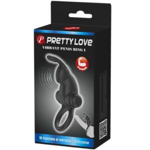 PRETTY LOVE - ANELLO VIBRANTE + STIMOLATORE CLITORIDEO CONIGLIO 10 VIBRAZIONI NERO - immagine 6