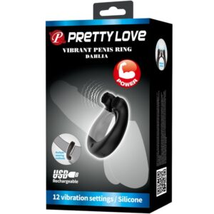 PRETTY LOVE - ANELLO VIBRANTE DAHLIA + STIMOLATORE CLITORIDEO 12 VIBRAZIONI NERO - immagine 9