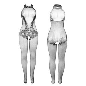 SUBBLIME - 951801 BODYSTOCKING A RETE E PIZZO SENZA CAVALLO CON COLLO ALTO NERO TAGLIA UNICA - immagine 4