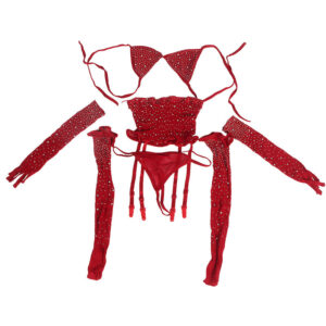 SUBBLIME - 952181 BODYSTOCKING A RETE CON GUANTI E STRASS ROSSO TAGLIA UNICA - immagine 6