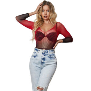 SUBBLIME - 952259 VESTITO ELASTICO A RETE MANICA LUNGA SFUMATO ROSSO E NERO TAGLIA UNICA - immagine 6