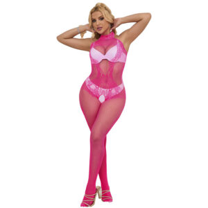 SUBBLIME - 952389 BODYSTOCKING A RETE E PIZZO SENZA CAVALLO CON COLLO ALTO ROSA TAGLIA UNICA - immagine 4