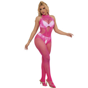 SUBBLIME - 952389 BODYSTOCKING A RETE E PIZZO SENZA CAVALLO CON COLLO ALTO ROSA TAGLIA UNICA - immagine 5