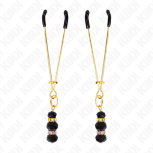 KINK - PINZE PER CAPEZZOLI SOTTILI ORO CON 3 PERLINE DI VETRO NERE 7 CM - immagine 2