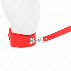 KINK - COLLANA CON GUINZAGLIO 116 CM CON BORCHIE IN ARGENTO MODELLO 4 ROSSO REGOLABILE 40-48 CM X 6 CM - immagine 3