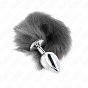 KINK - PLUG ANALE L 10 X 4 CM CON CODA SINTETICA 40 CM GRIGIO E BIANCO - immagine 2