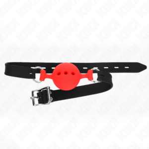 KINK - BAVAGLIO IN SILICONE INTERO 55 x 2 CM CON SFERA DA 4,5 CM MISURA M ROSSO REGOLABILE 35-51 CM - immagine 3