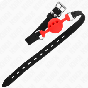 KINK - BAVAGLIO IN SILICONE INTERO 55 x 2 CM CON SFERA DA 4 CM MISURA S ROSSO REGOLABILE 35-51 CM - immagine 4