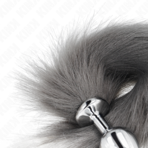 KINK - PLUG ANALE MISURA M 8 X 3,5 CM CON CODA SINTETICA 40 CM GRIGIO E BIANCO - immagine 4