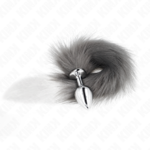 KINK - PLUG ANALE MISURA M 8 X 3,5 CM CON CODA SINTETICA 40 CM GRIGIO E BIANCO - immagine 2