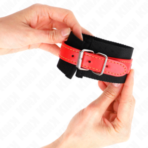 KINK - RESISTENZA DA POLSO IN NYLON NERO CON SIMILPELLE ROSSO REGOLABILE 19-24 CM X 5,5 CM - immagine 3