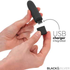 BLACK & SILVER - GERI USB RICARICABILE VIBRANTE BULLET 8 VIBRAZIONI NERO 10 X 2,2 CM - immagine 4