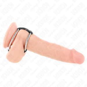 KINK - DOPPIO ANELLO PER PENE IN METALLO DA 3,8 CM A 5 CM COLLEGATO CON PELLE - immagine 2