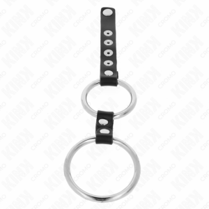 KINK - DOPPIO ANELLO PER PENE IN METALLO DA 3,8 CM A 5 CM COLLEGATO CON PELLE - immagine 3
