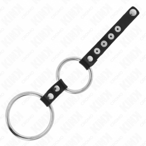 KINK - DOPPIO ANELLO PER PENE IN METALLO DA 3,8 CM A 5 CM COLLEGATO CON PELLE - immagine 4