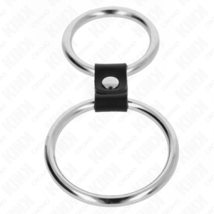 KINK - DOPPIO ANELLO PER PENE IN METALLO DA 3,7 CM A 5 CM COLLEGATO CON CINTURINO IN PELLE MODELLO 1 - immagine 3