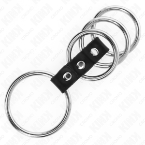 KINK - 4 ANELLI PER PENE IN METALLO DA 3,7 CM A 5 CM COLLEGATI DA PELLE - immagine 4