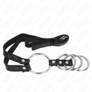 KINK - 4 ANELLI PER PENE IN METALLO COLLEGATI DA 3,8 CM A 5 CM CON CINTURA IN PELLE 112 CM - immagine 4
