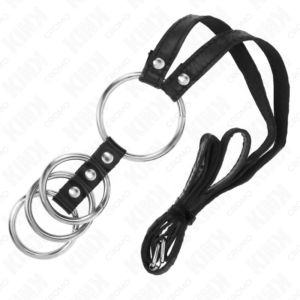 KINK - 4 ANELLI PER PENE IN METALLO COLLEGATI DA 3,8 CM A 5 CM CON CINTURA IN PELLE 112 CM - immagine 5
