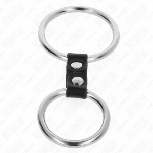 KINK - DOPPIO ANELLO PER PENE IN METALLO DA 3,7 CM A 5 CM COLLEGATO CON CINTURINO IN PELLE MODELLO 2 - immagine 3