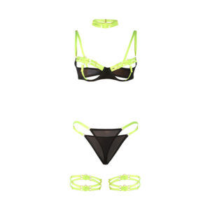 SUBBLIME - 955274 COMPLETO REGGISENO CON COLLANA E DETTAGLI GAMBA VERDE FLUORESCENTE S/M - immagine 5