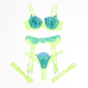 SUBBLIME - 955311 COMPLETO REGGISENO CON PIZZO E LINEE GIARRETRICI VERDE E BLU S/M - immagine 6